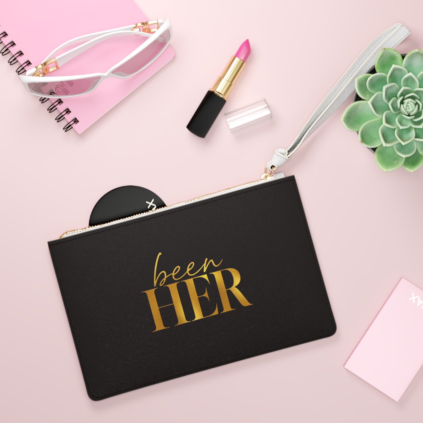 Been Her Gold Script Clutch
