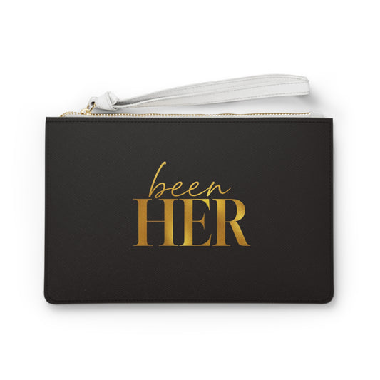 Been Her Gold Script Clutch